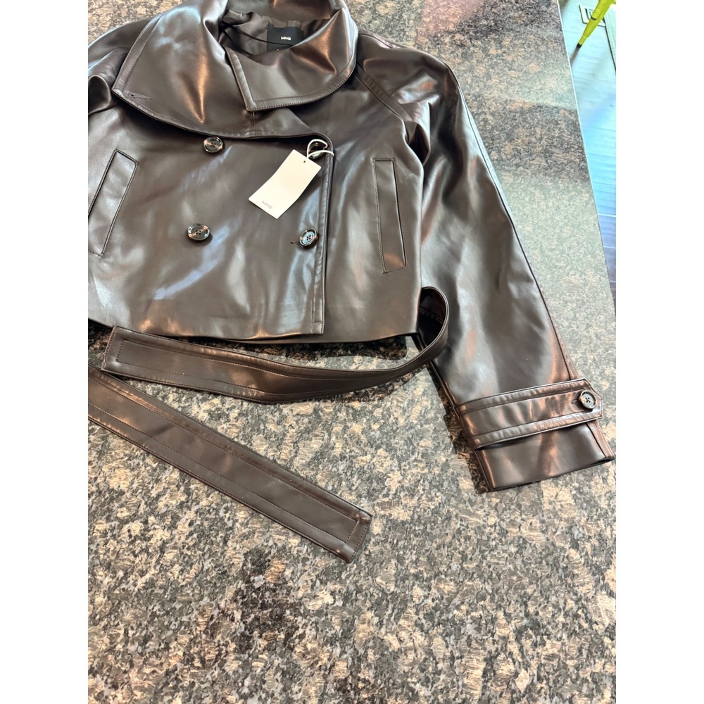 Mango MNG Womens Faux Leather Cropped Belted Jacket Brown Small 17099213 Auro - Picture 8 of 10